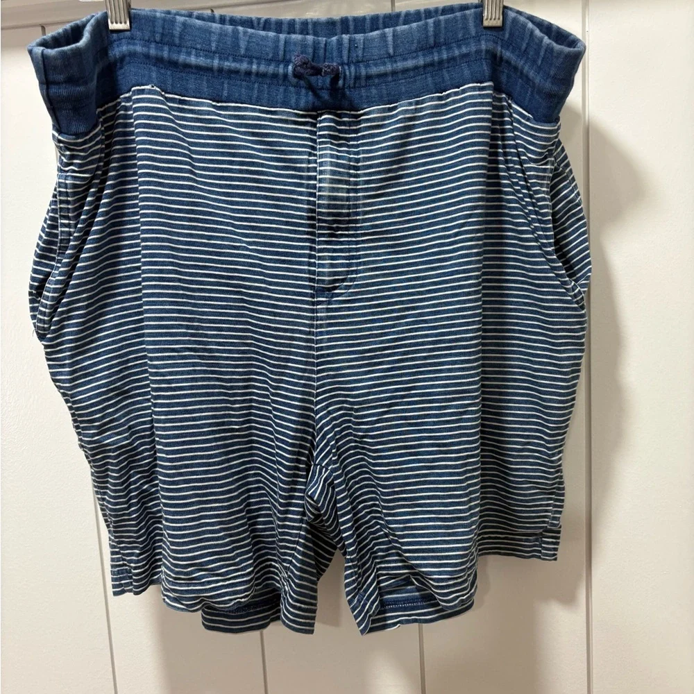 Armani Jean Navy Striped Fleece Drawstring Shorts Size Medium Pockets
